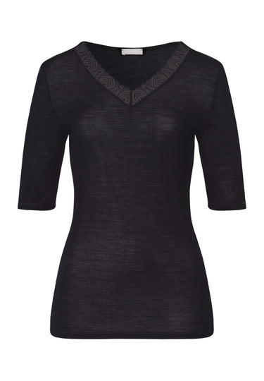 Woolen Lace Lace Trim Wool And Silk Top | Black 70829-019